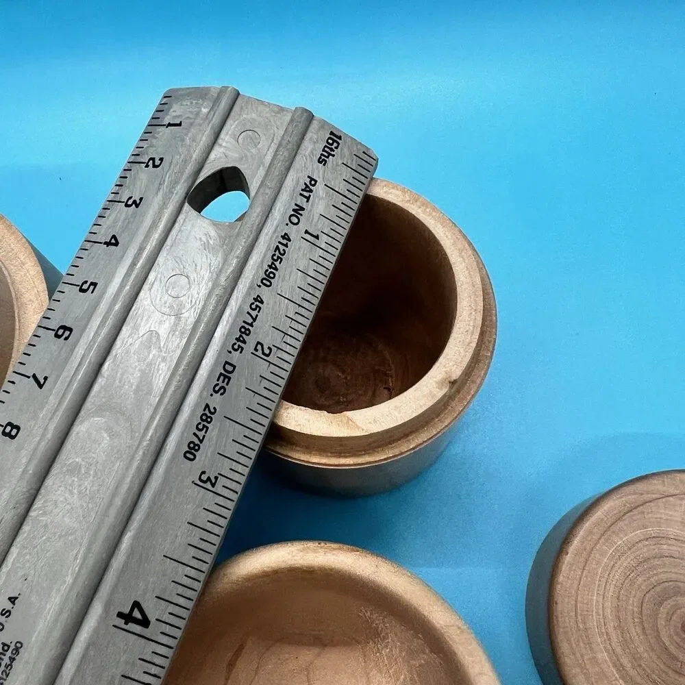 Hand Turned Small Wood Trinket Container Box With Lid open tiny bowls light